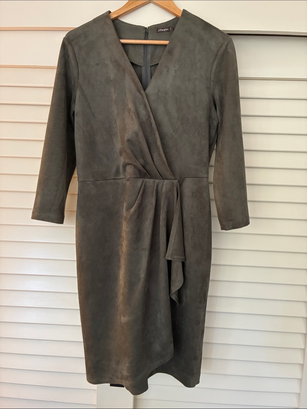 J McLaughlin Faux Suede Wrap Midi Dress in Olive. Gorgeous quality, never worn
